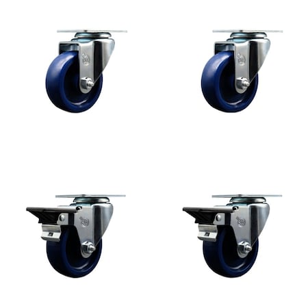 Service Caster 3.5'' Solid Poly Wheel Swivel Top Plate Caster Set with 2 Posi Brakes, 4PK SCC-20S3514-SPUS-2-PLB-2
